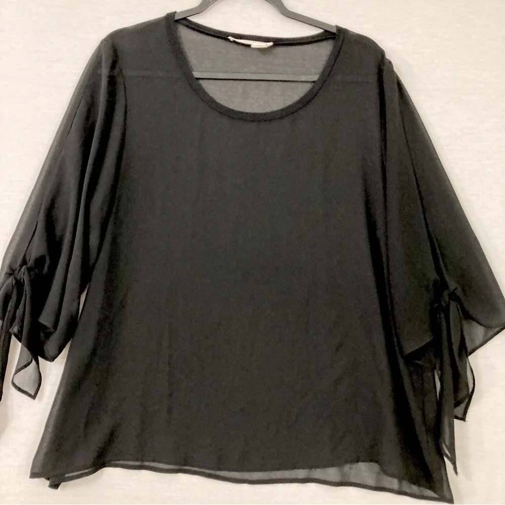 MELISSA NEPTON‎ Round Neck Sheer Pull-over Flowy Blouse size XL